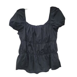 New Look Women's Black Cropped Blouse Plus Size 1x Short Sleeve Top Milkmaid Y2K